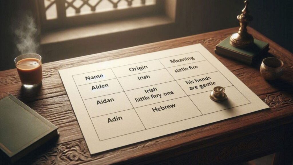 A Simple Comparison Table for Aiden, Aidan, and Adin
